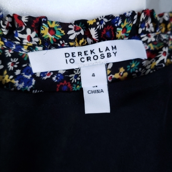 Derek Lam 100% Silk Dark Floral Tassel Sleeveless Blouse 10 Crosby Black Red 4 - Picture 12 of 15